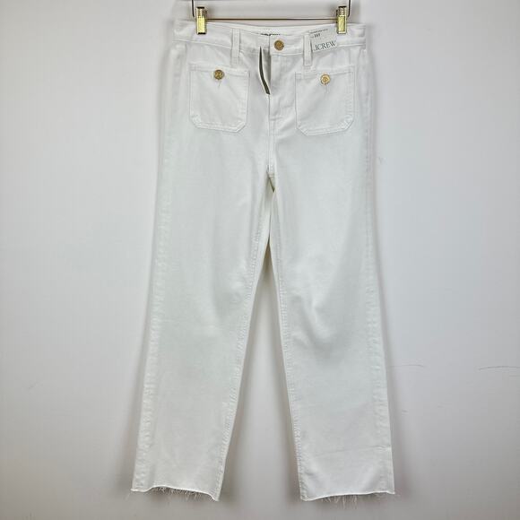 J.Crew Tall Sailor Mid Rise Relaxed Demi Boot Jean White Gold Buttons US 25T NWT - Picture 5 of 13